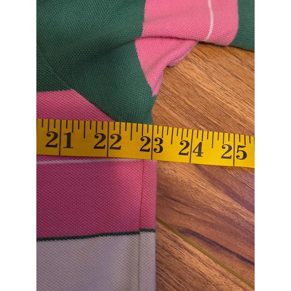 Polo Jeans Co Ralph Lauren Rugby Green Pink White Stripped Polo Shirt Vintage L
